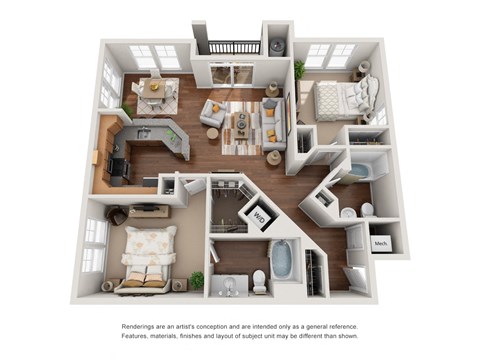Floor plan for 2 beds, 2 baths, 1088 sqft